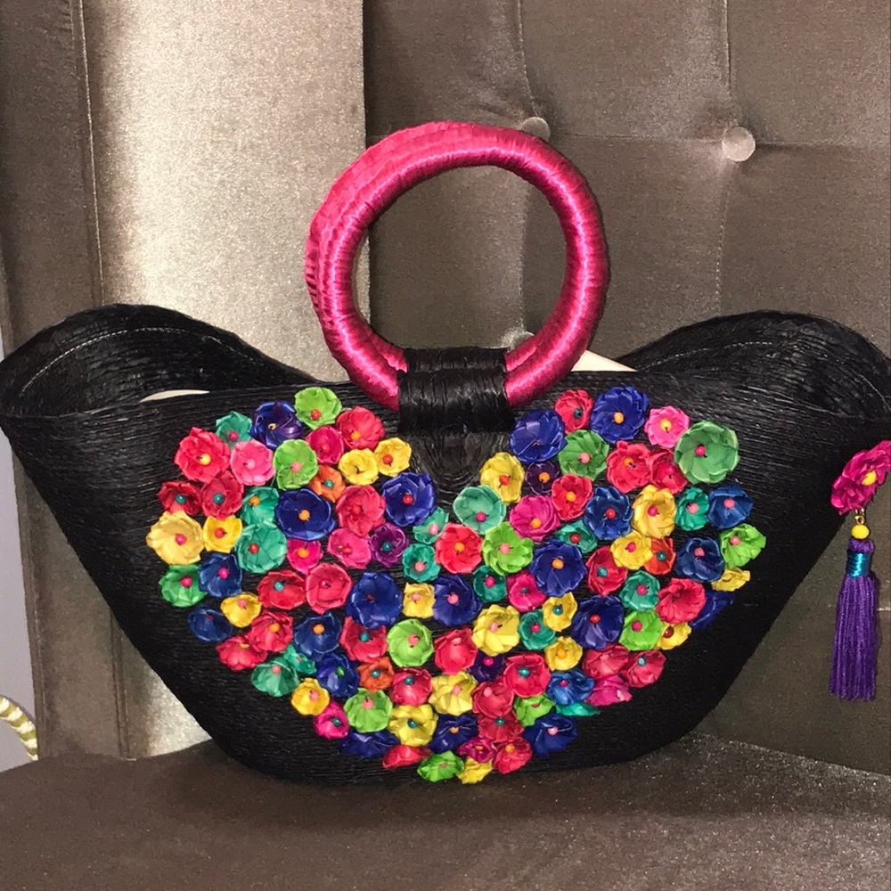 Handmade Straw Bag with flower design